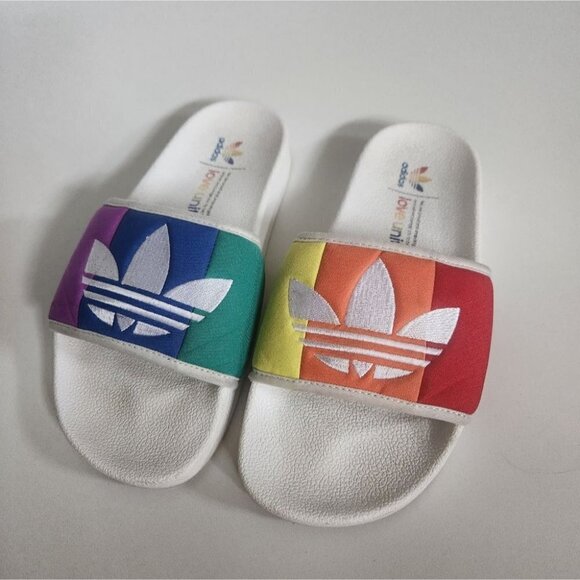 ADIDAS ORIGINALS | RainBow Multi Color Adilette Slides flip flops sz 5 - Picture 4 of 4